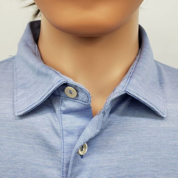 PETER MILLAR Crown Ease Briarwood Stripe Nanoluxe Polo Shirt Men L Cotton Blue - Picture 6 of 13